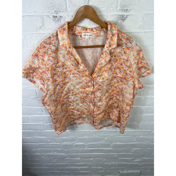 Cloth & Stone by Anthropologie Boxy Linen Surf Button-Up Shirt Orange Size XL - Picture 5 of 9